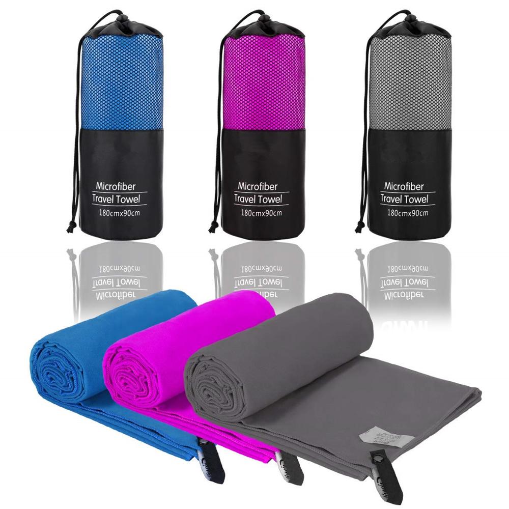 Suede microfiber beach towel with loop and mesh bag 180x90cm